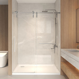 56-60" X 76" H Frameless Sliding Shower Door, 5/16" (8Mm) Clear Tempered Glass, Stainless Steel Frame
