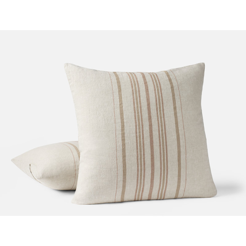 Mojave Organic Linen Decorative Pillow Cover 22"X22" Soft White/Gulf Stripe, Khaki/Praline Stripe