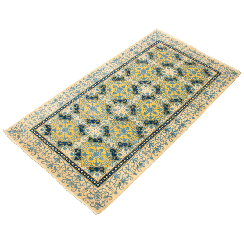 Tapis unique en laine noué à la main ivoire / vert nouvel âge 5 pi 3 po x 9 pi 8 po Carvin