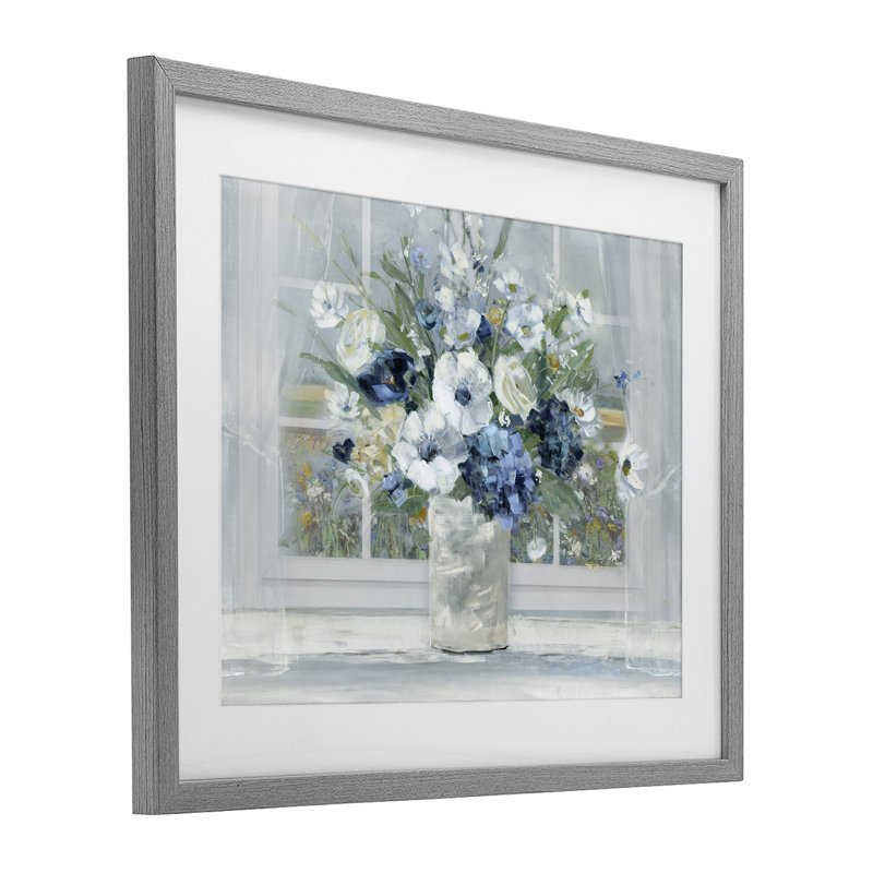 «Blue Hydrangea & Anemone Bouquet», reproduction imprimée sous verre, conception de Sally Swatland, H 17 po x l 21 po