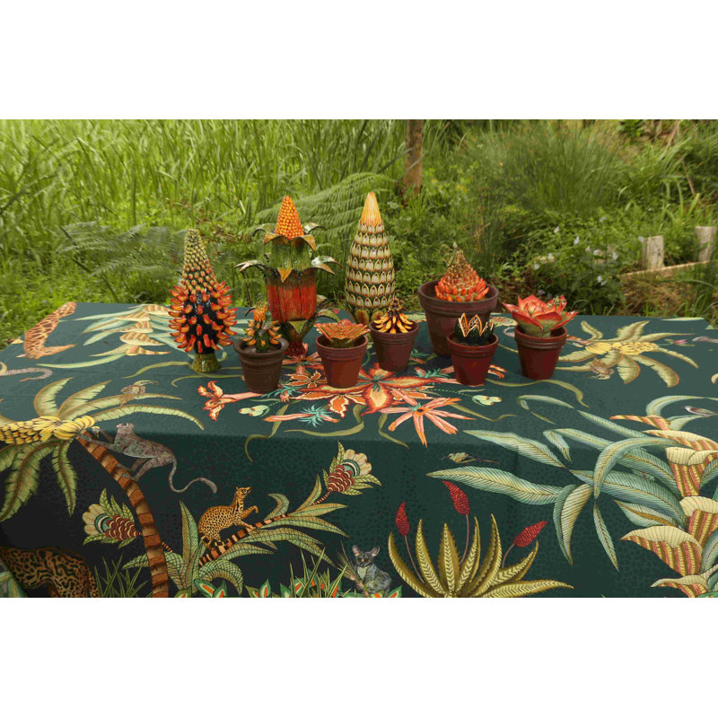 Ardmore Cotton Tablecloth, 138" L x 79" D, Green/Brown/Gray