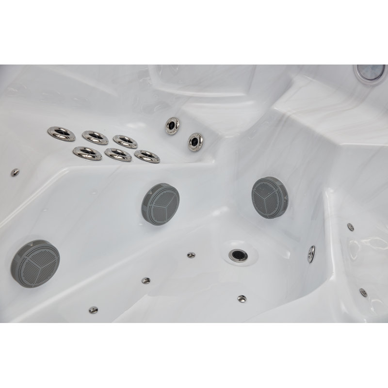 Danika 5-Person Gray Acrylic Rectangle Hot Tub with Jets and LED Lighting