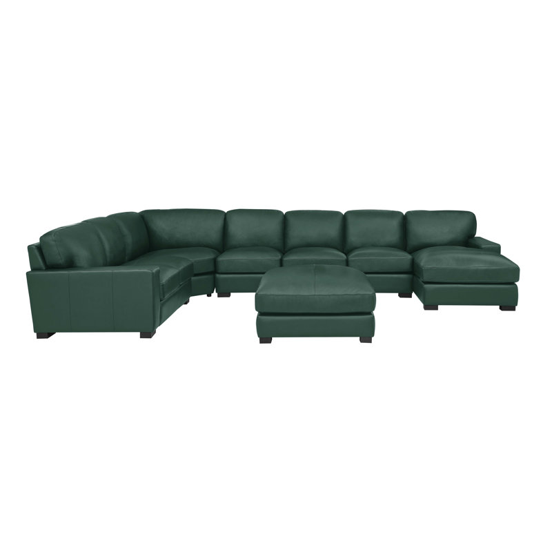 Canapé modulaire en cuir véritable 6 pièces Gabriel, Cuir véritable vert