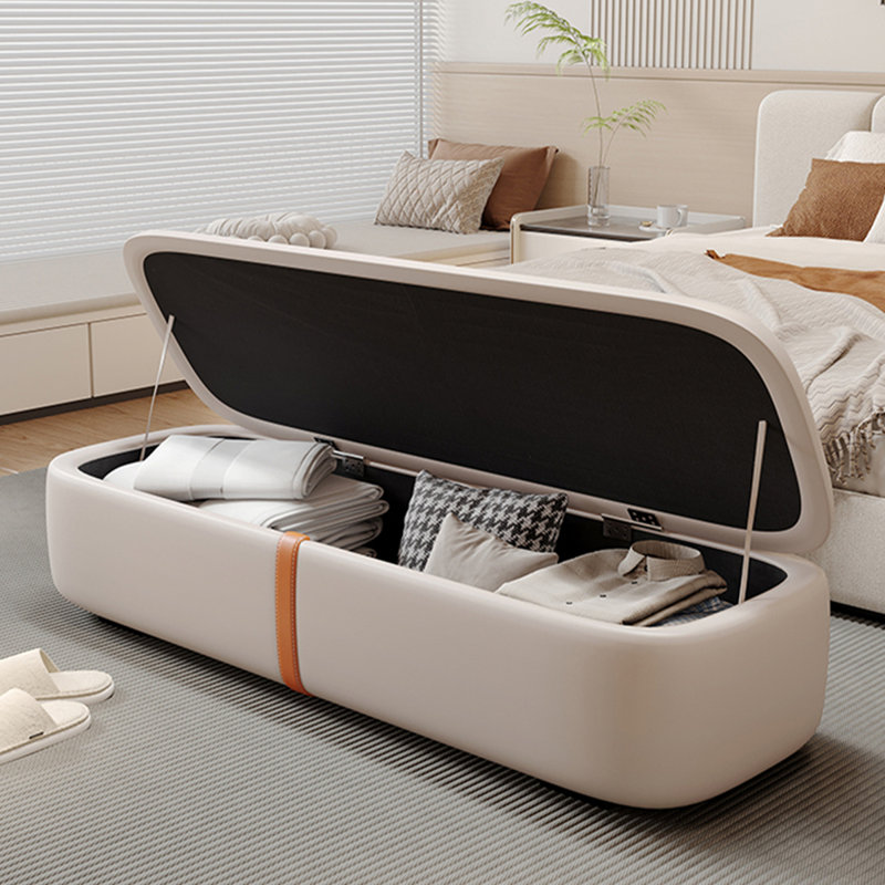 Beige Modern Wood Upholstered Bedroom and Entryway Leather Long Storage Bench, 15.75" H x 62.99" W x 17.72" D, Beige