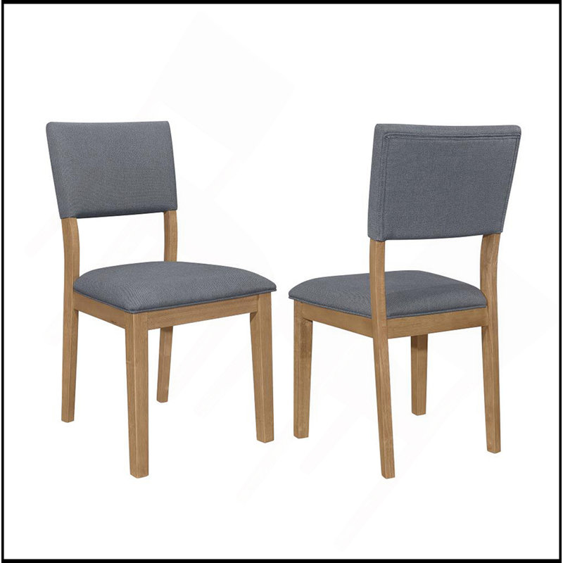 Ensemble de 2 chaises de salle à manger rembourrées en tissu bleu, brun