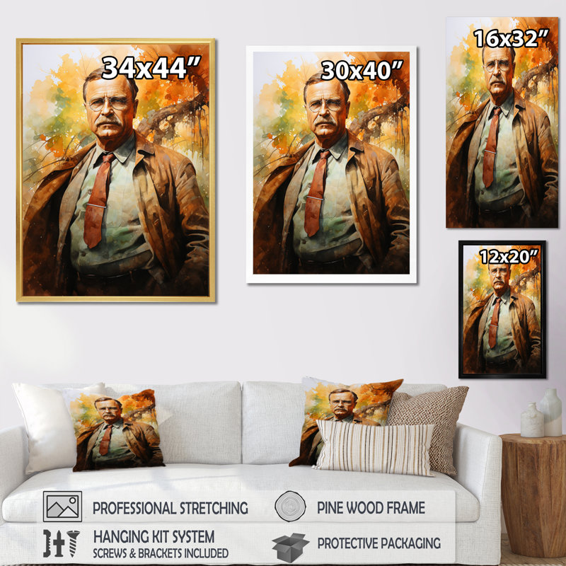 Le président Theodore Roosevelt - président / impression sur toile politique, Cadre photo noir, H 20 po x l 12 po x P 1 po