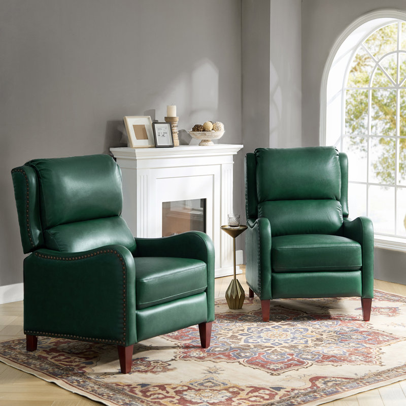 Beecher 28.75" Wide Leather Club Recliner, Green Full Grain Leather