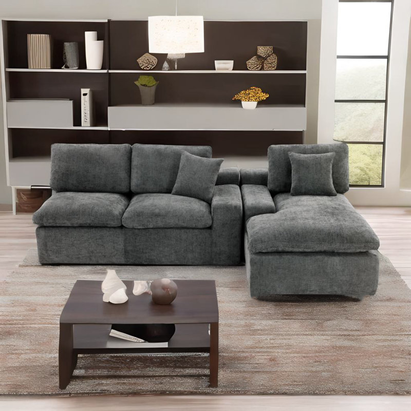 Canapé modulaire rembourré, Chenille grise