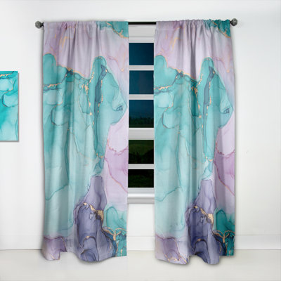 Turquoise And Purple Luxury Abstract Fluid Art III - Modern Curtain Panels