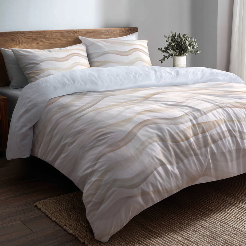 Ensemble de literie moderne 6 pièces - Ensemble d'édredon à vagues neutres brunes, Queen Comforter + 3 Additional Pieces