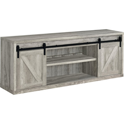 Meuble télé gris en bois d'ingénierie à 2 portes en bois d'ingénierie, convenant aux espaces de vie, avec un accessoire de construction et de rangement dans votre pièce