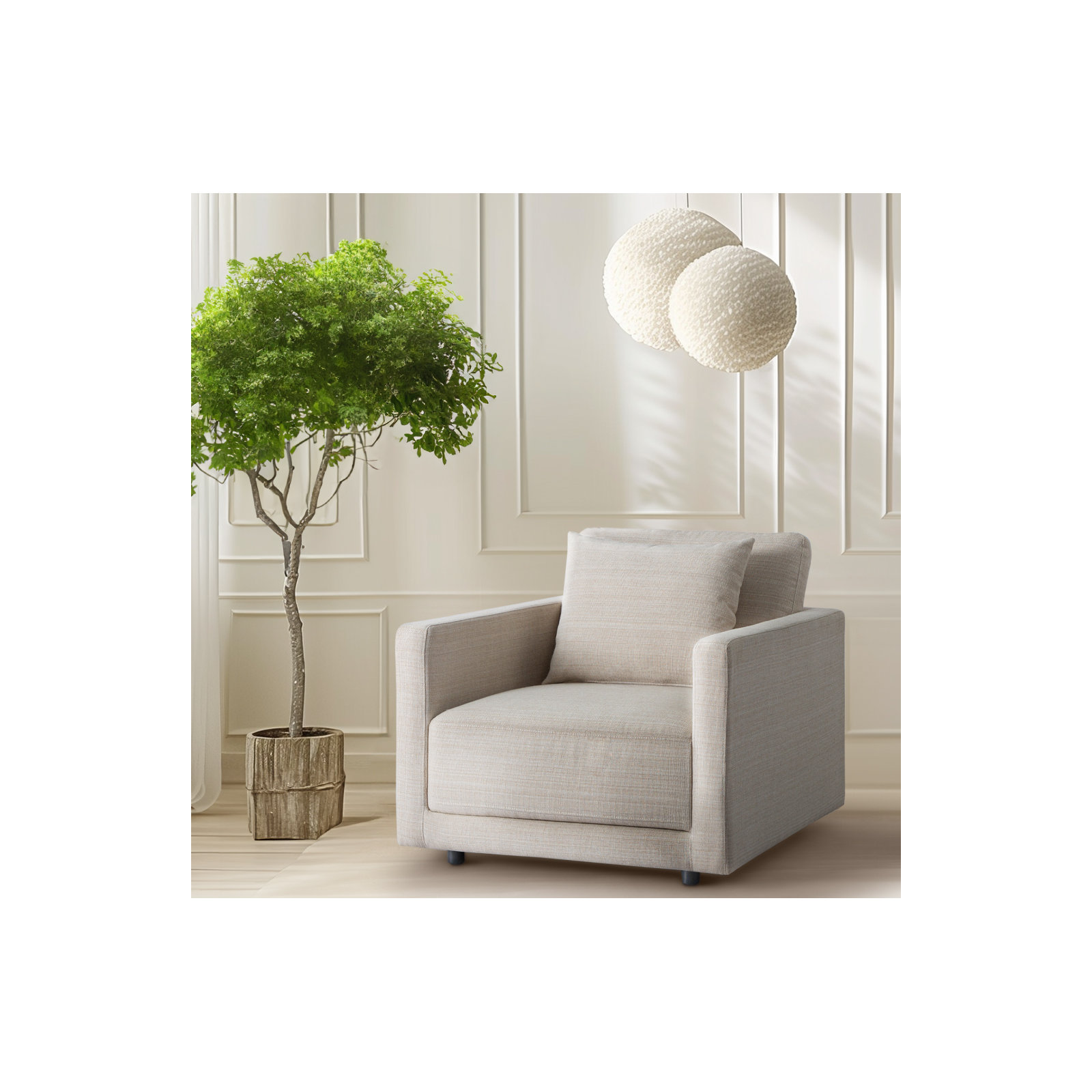 Kenji Upholstered Armchair, Cream Performance Basketweave