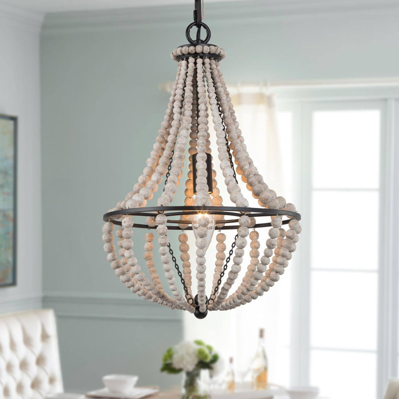 Petit luminaire suspendu unique à niveaux à 1 lumière de 10 po de largeur avec accents perlés Auxence