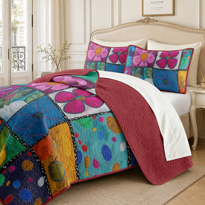 Ensemble de courtepointe pour lit double / grand / très grand 3 pièces, couvre-lit de literie rétro, housse de courtepointe toutes saisons, ensembles de literie à couverture matelassée rustique avec taies décoratives, édredon mince de style moderne, ensemble de courtepointe pour lit simple 2 pièces