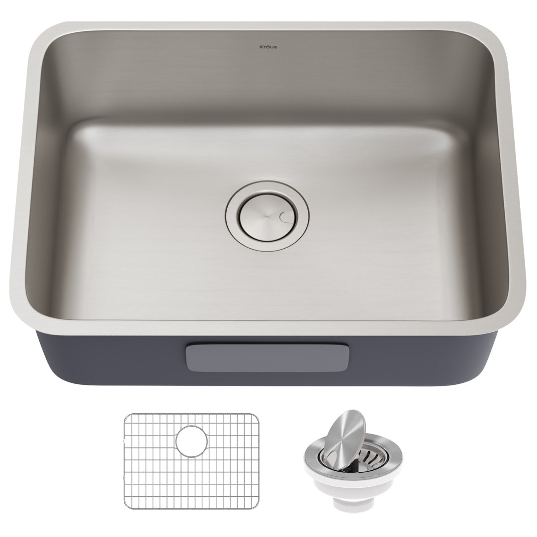 Dex™️ Series KRAUS 25" L Undermount 16 Gauge Stainless Steel Single Bowl Kitchen Sink Kraus