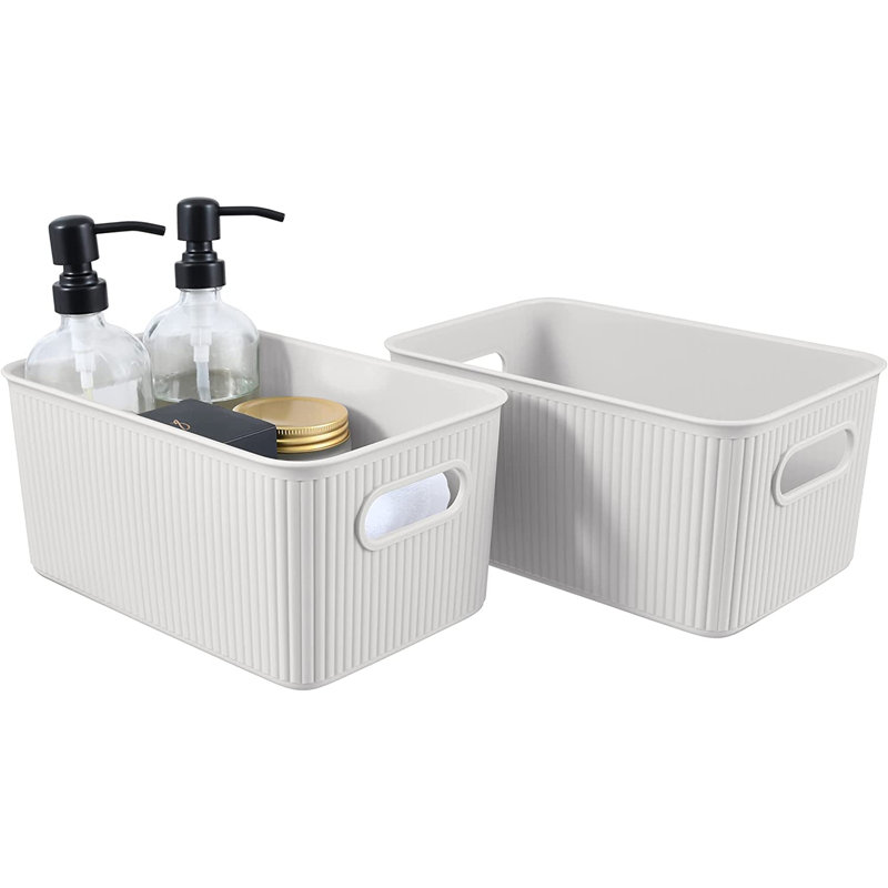 Paniers de rangement en plastique, 2, Blanc