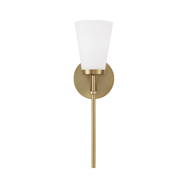 5" W x 17" H 1-Light Wallchiere Sconce in Aged Brass with Tapered Soft White Glass, Aged Brass