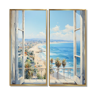 «California Shoreline Window View II», art mural industriel 2 pièces