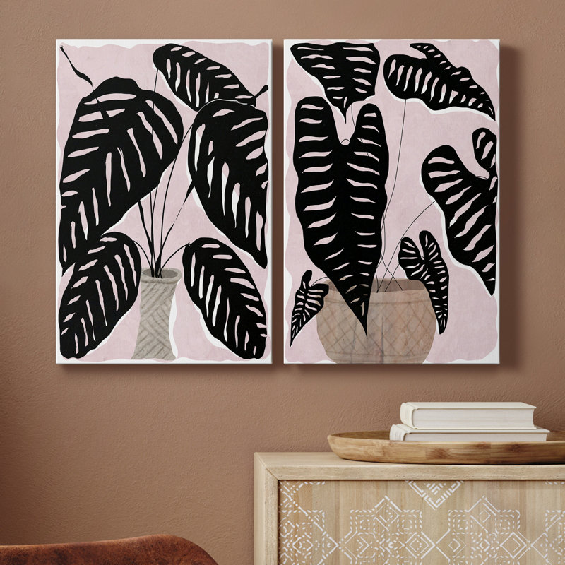 Plante en pot I - ensemble de 2 peintures sur toiles, H 48 po x l 64 po x P 1 po, Toile tendue