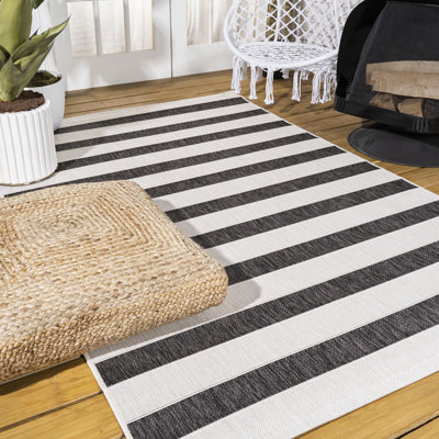 Aveiro Wide Stripe Black/Cream Indoor/Outdoor Rug