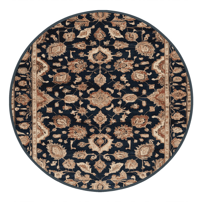 Tapis persan gris lavable à la machine, Rond 8 pi