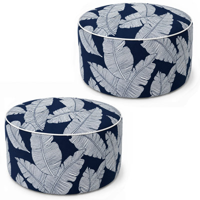 2 Pack Outdoor Inflatable Ottoman 21"x21"x9", Fade-Resistant Patio Footrest Stool with Carry Handle, Portable Pouf for Patio, Garden, Camping and Indoor Use-Red Greek Key