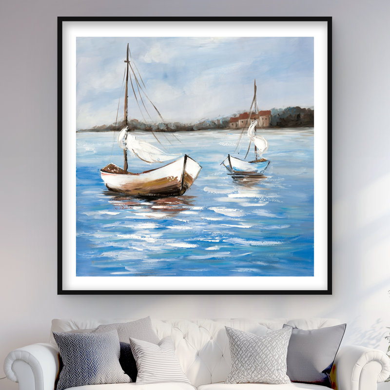 Deux bateaux sur l'eau - Vagues de voyage, impression encadrée