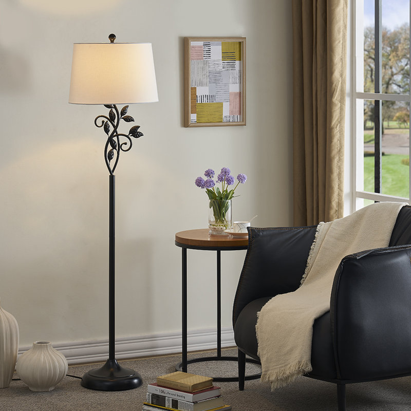Grinstead 62" Farmhouse Iron Leaf Design Floor Lamp with 3 Way Dimmable and Rotary Switch, White