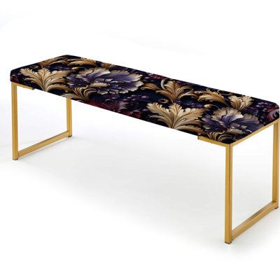 Royal Purple And Gold Regal Opulence - Floral Upholstered Gold Bench