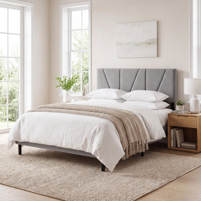 Tête de lit capitonnée en lin pour lits doubles/queen – Rembourrage en mousse haute densité, cadre en bois robuste, montage facile – Queen, gris pâle