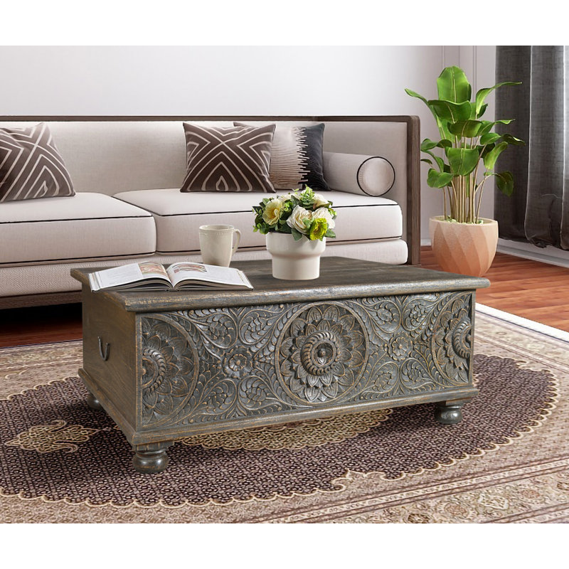  Table basse à plateau relevable en bois massif 49 po - Farmhouse, H 19 po x l 49 po x P 30 po, Black / Brown