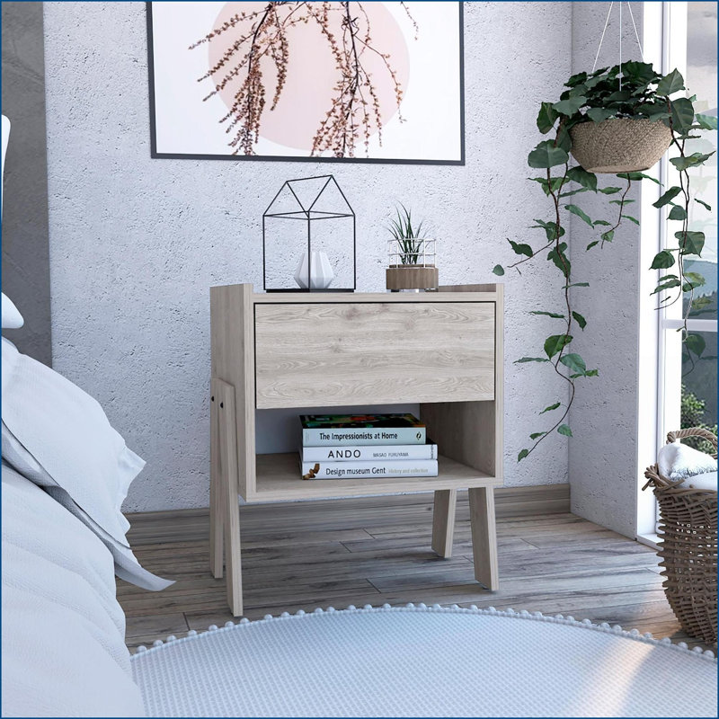 Tables de chevet | Tablette ouverte 1 tiroir Hyacinth | Bois d'ingénierie beige