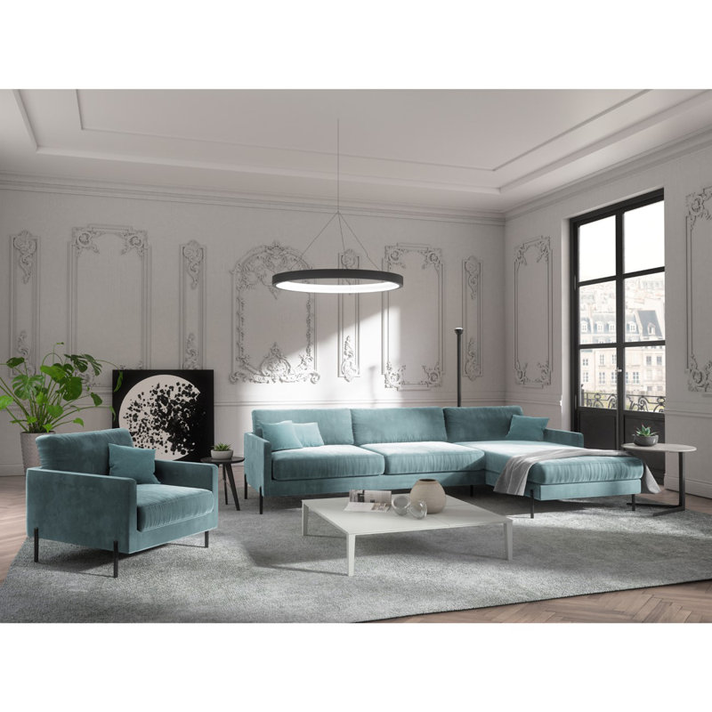 Justin 4 Seater Corner Sectional, Right Hand Facing, Light Green