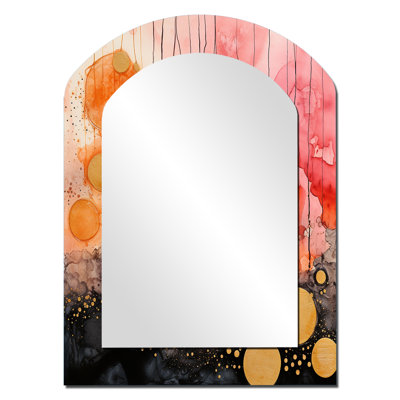 Escape To Serenity Vintage Pink Gold Watercolor V - Geometric Asymmetrical Mirror, Gold Arch Decorative Wall Mirror, Printed Metal Art