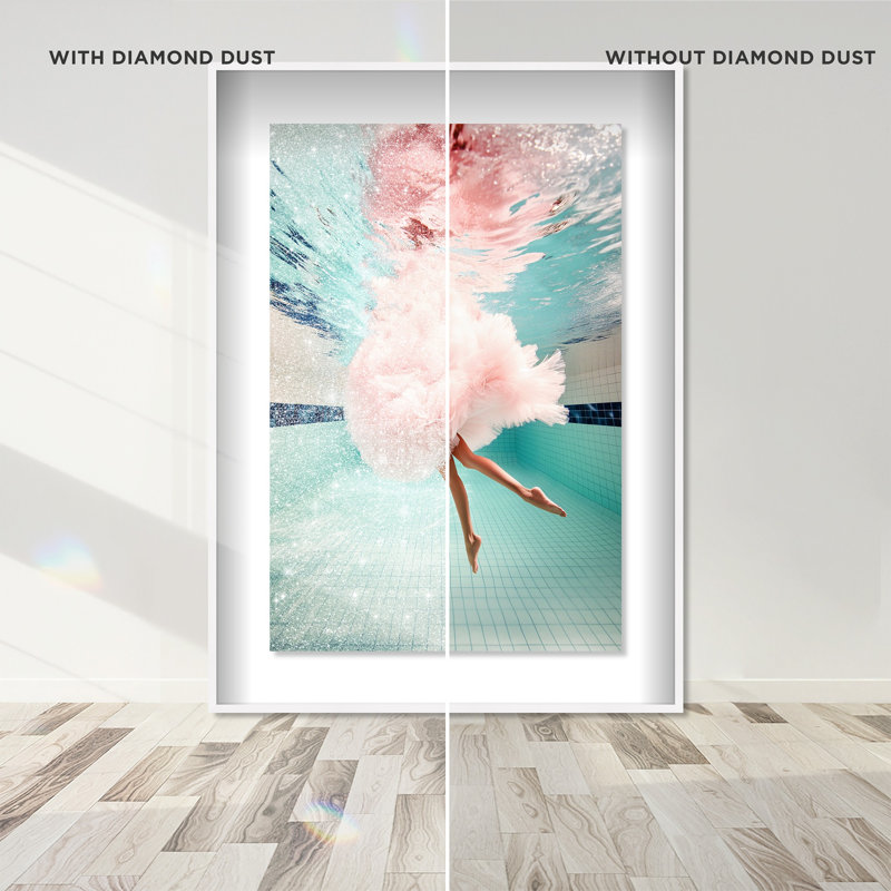 Oliver Gal Aquatic Ballerina I Pastel - Diamond Dust Shadowbox Framed Wall Art, 47" H x 32" W, White
