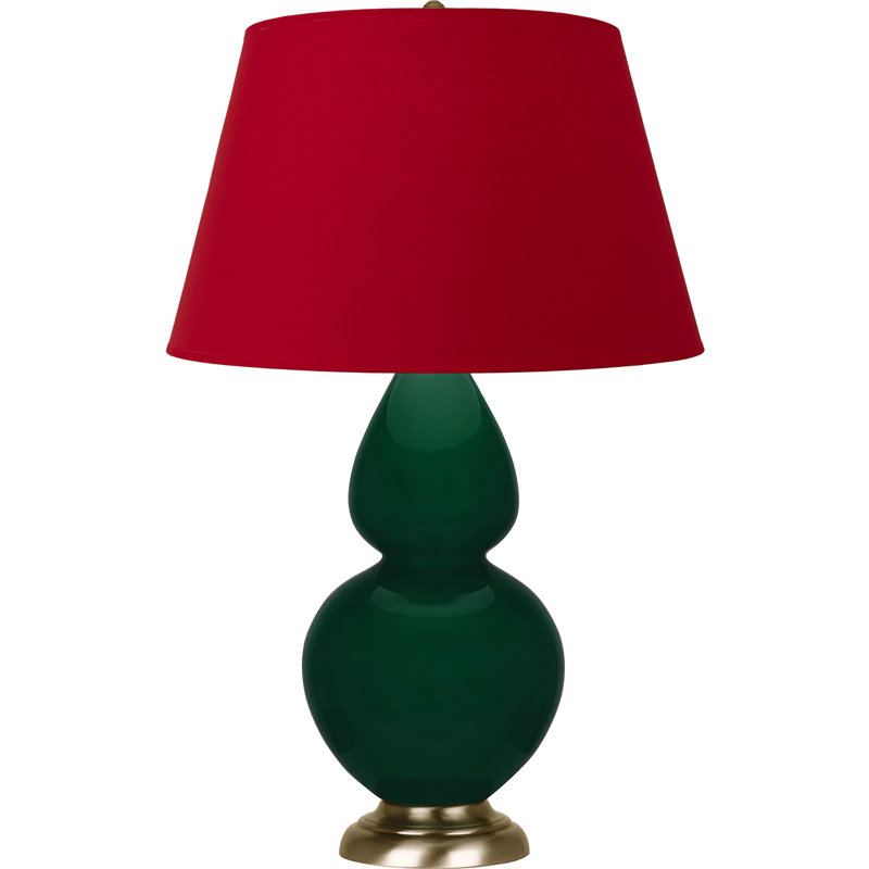 Lampe de table double gourde en céramique, Jungle glacé / laiton, Blanc cassé, Laiton