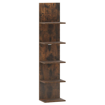 1 PCS 5-Tier Wall Shelves Vertical Floating Storage Shelf Unit Wall-Mounted Organizer Rustic Brown