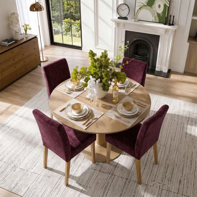 Ensemble de table et de chaises pour 4 personnes avec table ronde et 4 chaises rembourrées à pieds en bois massif