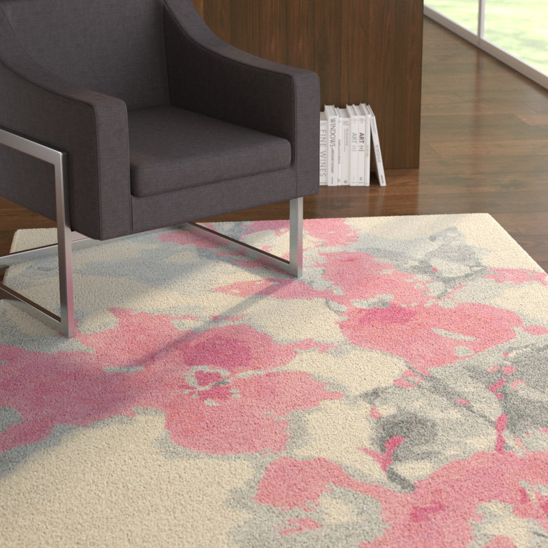 Tapis beige/rose en laine touffeté à la main Prentice, Rectangle 5 pi x 8 pi