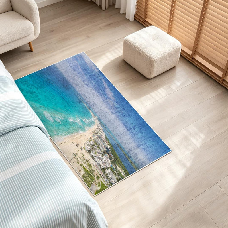 Tapis d'intérieur transparent Santa Pier avec California Beach lavable à la machine, Rectangle 32 po x 47 po