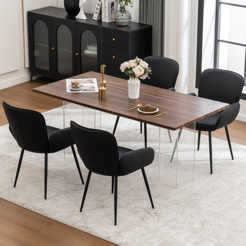Upholstered Faux Leather Dining Chairs, Black, 4