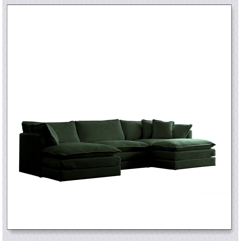 Canapé modulaire en U avec repose-pieds réversible, canapé d'angle convertible 5 places, Vert