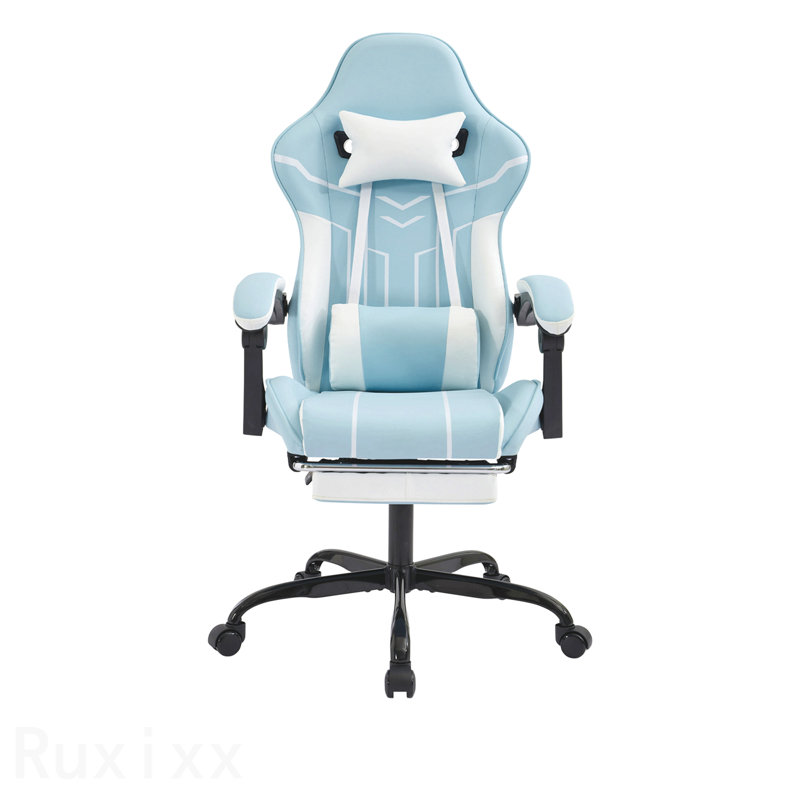 Blue White Gaming Chair, Computer Chair Ergonomic Chair, With Footrest Office Chair, Ergonomic Computer Chair With Lumbar Backrest