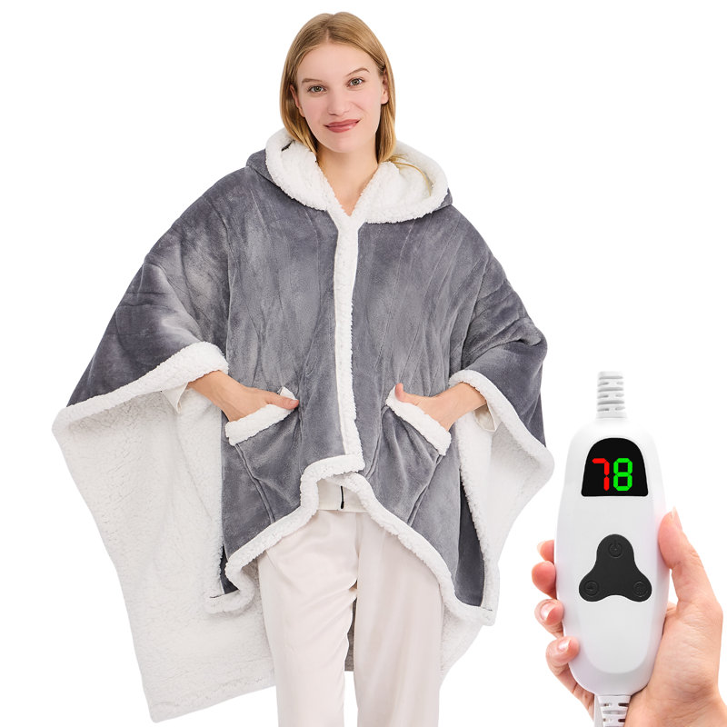 Poncho à couverture Sherpa, Gris, Jeté