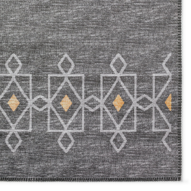 Tapis gris / blanc / jaune tissé à la machine Anberlin, Rond 8 pi