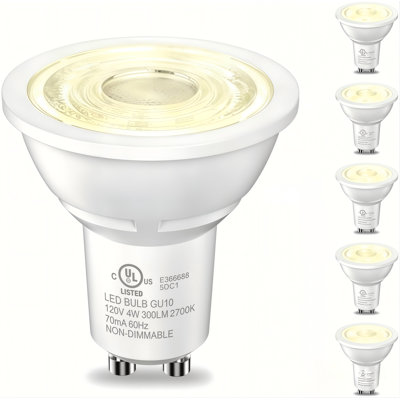 Non-Dimmable GU10 LED Bulb, 4W Equivalent 35W, 2700K Soft White 300 Lumens, Classic Spotlight Bulb Replacement for Track Lighting, Kitchen, Living Room, Bedroom, Bag Packaging GU10 Base 120V, 6 Pack