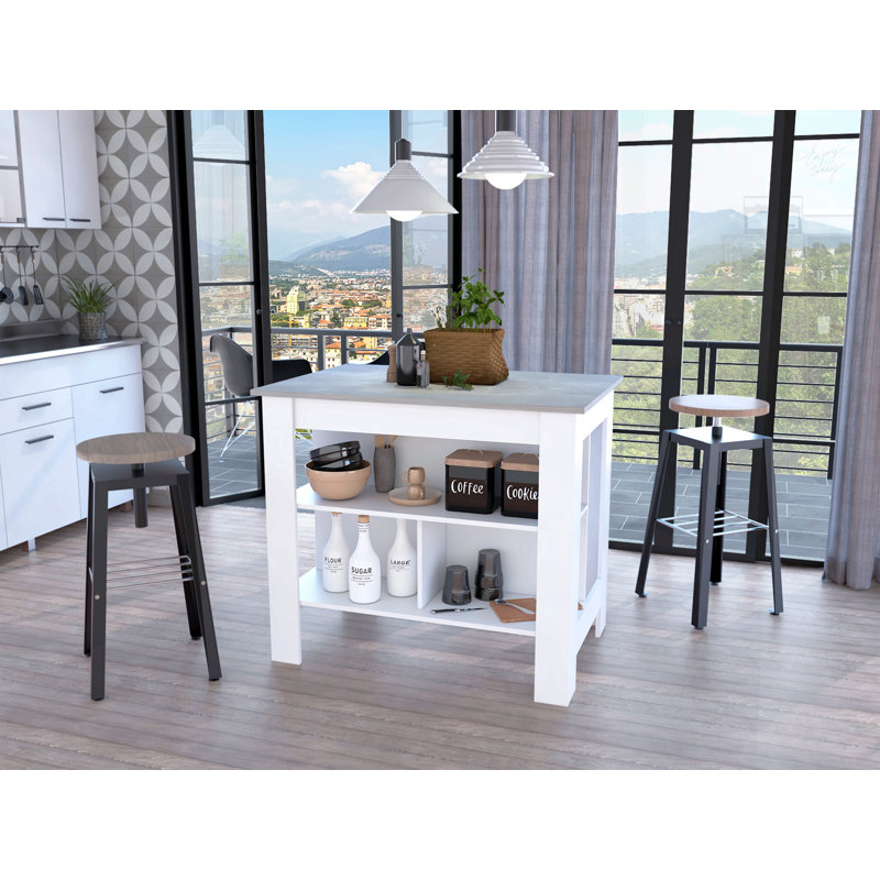 3-Shelf Kitchen Island White And Ibiza Marble