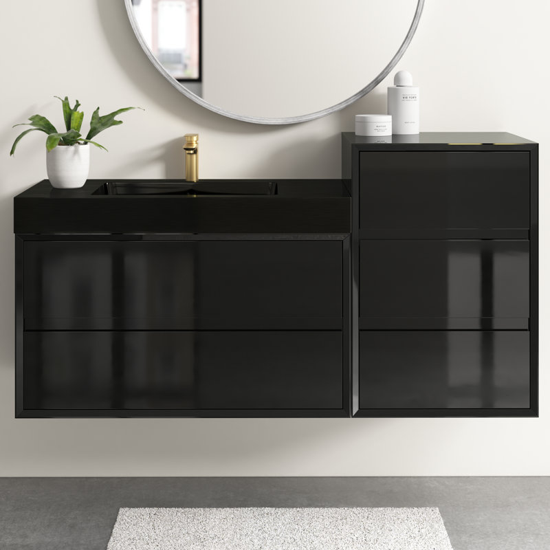 Golitz 49'' Single Bathroom Vanity with Stainless Steel Top, Glossy Black
