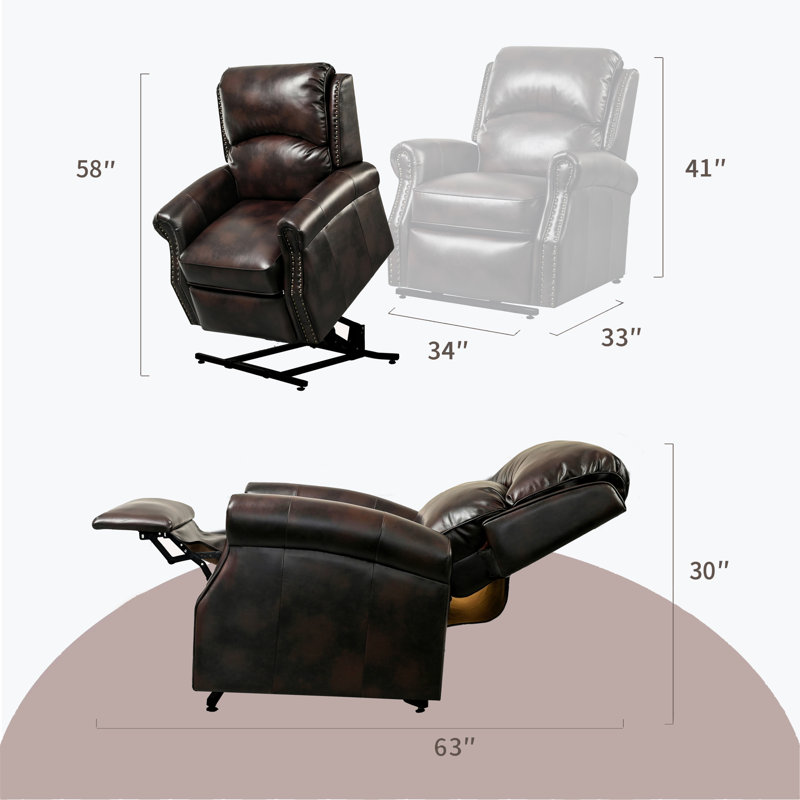 Electric Power Lift Recliner Chair Sofa For Elderly, Similicuir brun