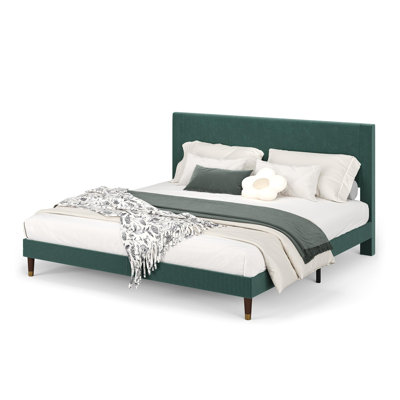 Platform Bed Frame with Headboard, Comfy Corduroy Upholstered Bed Frame with Wooden Slats Support, No Box Spring Needed
